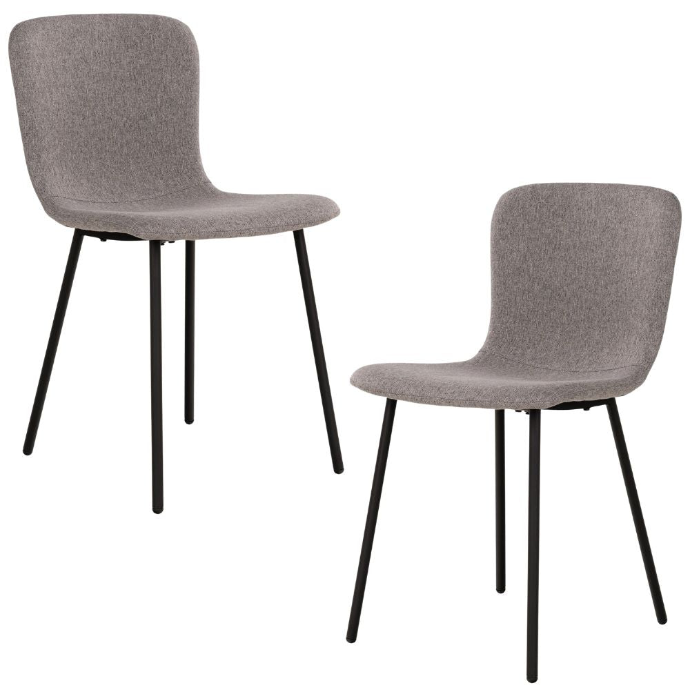 2er Set - Retro Stuhl HANNA grau Bouclé-Stoff schwarze Beine