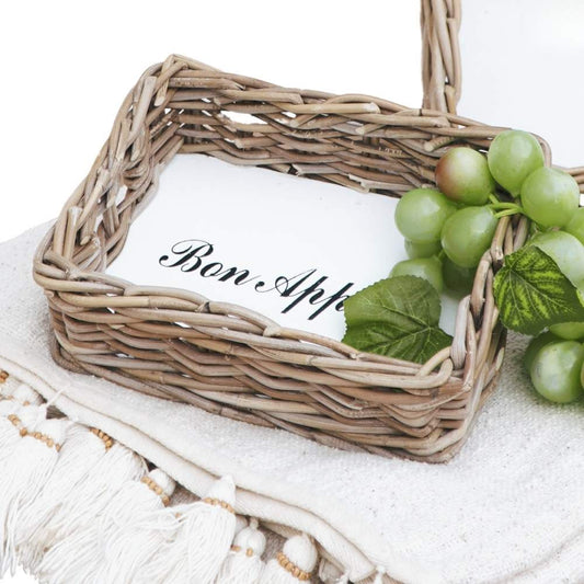 Landhaus-Tablett BON APPETIT 21x27cm Kubu Grey Rattan Handarbeit