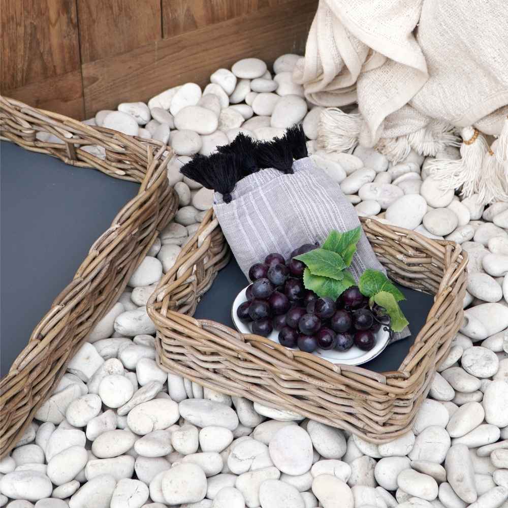 Landhaus-Tablett VERONA 21x27cm Kubu Grey Rattan Handarbeit