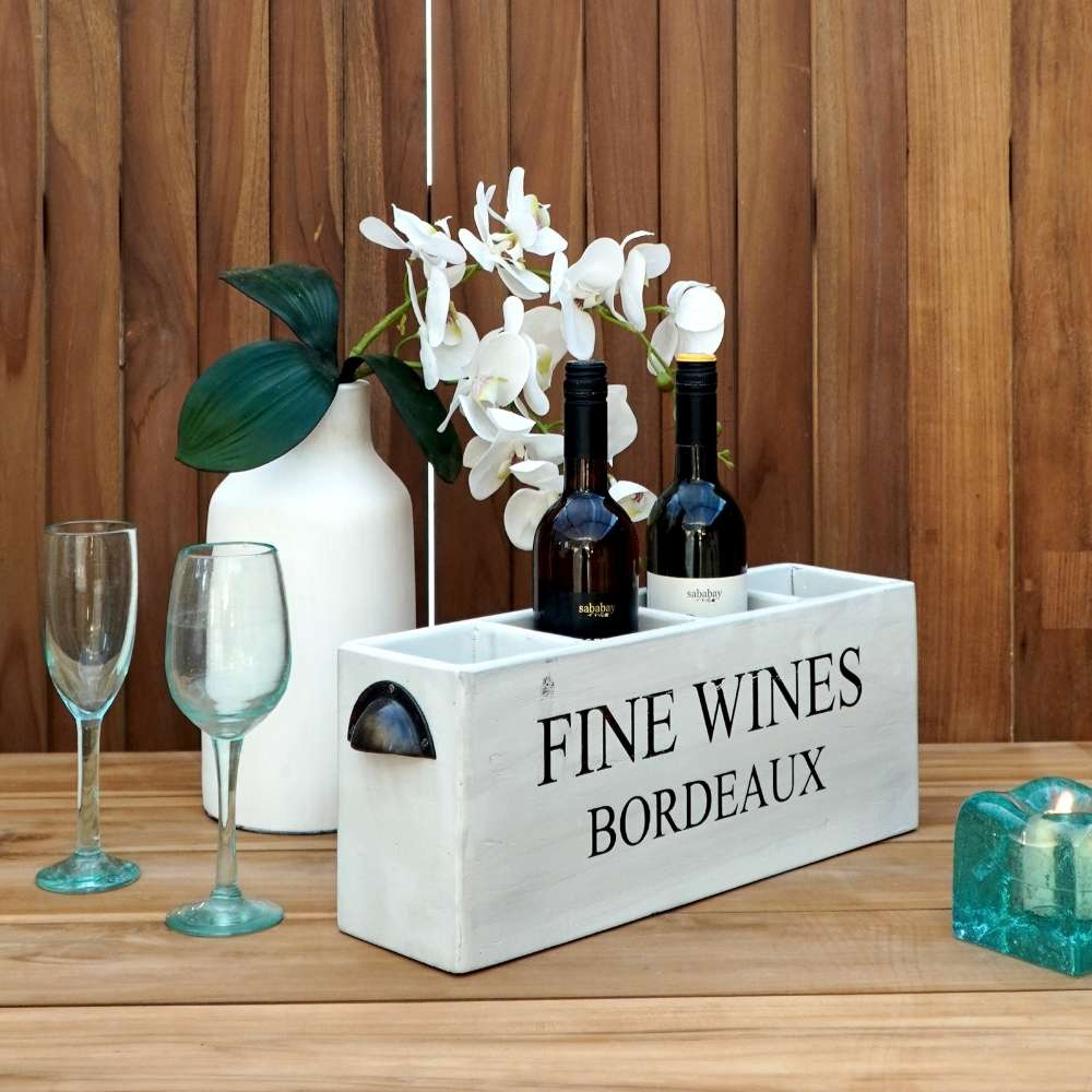 Dekorative Flaschenbox CHATEAU 45cm antik-weiss Mahagony