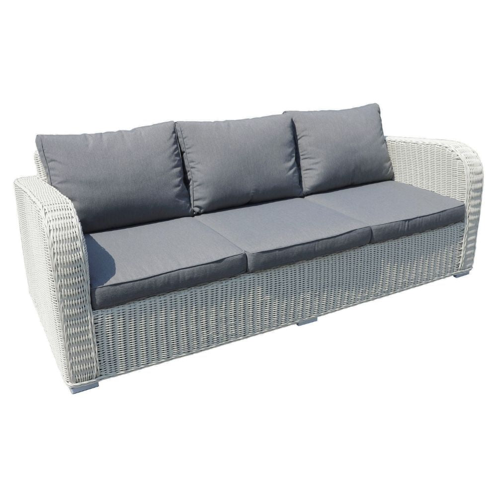 3er Lounge Sofa VITA rundes Polyrattan Eierschalenweiß Gartenmöbel