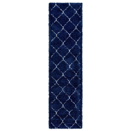 Teppich MARA Shaggy Läufer Dunkel-Marineblau 80x305 cm