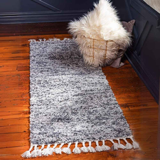 Teppich High Shaggy Läufer Grau 80x250 cm