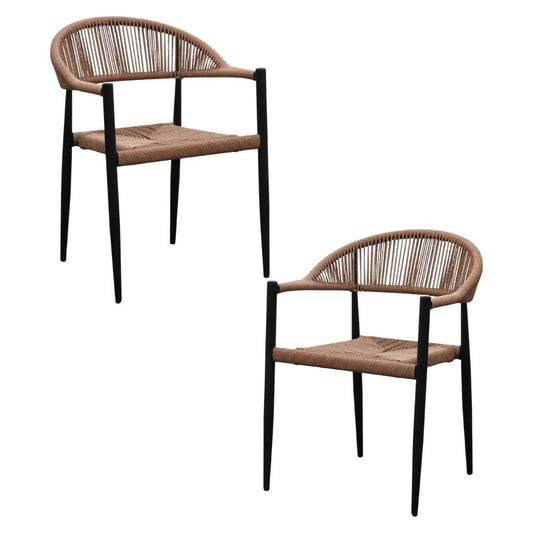 2er-Set Stuhl FUERTE natural schwarz wetterfest Aluminium Rattan