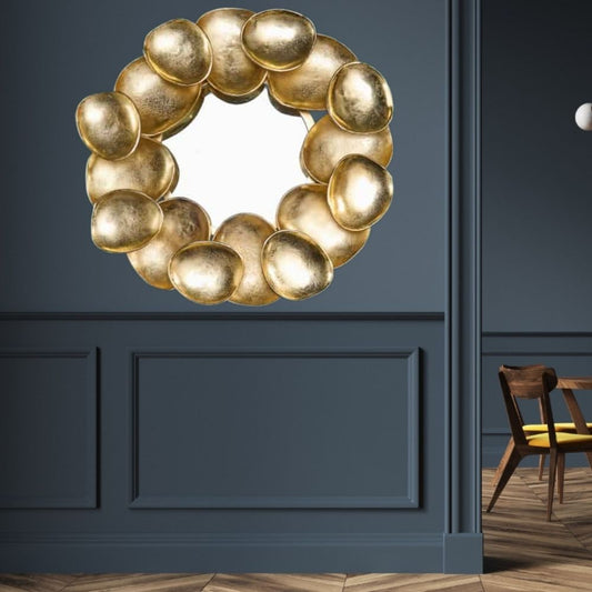 Dekorativer Design Spiegel CASCARA 73cm gold Metall Handarbeit