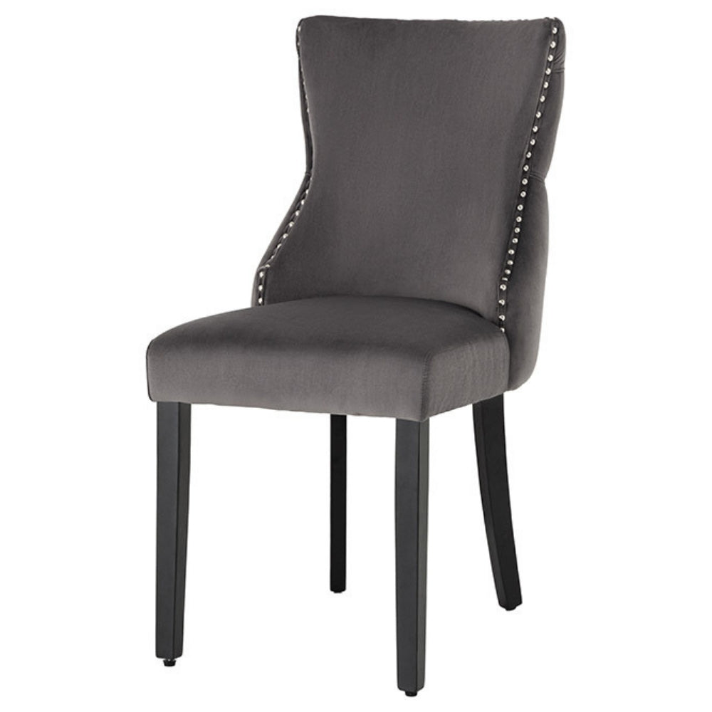 Edler Stuhl LEON Samt grau Löwenkopf Nieten Chesterfield