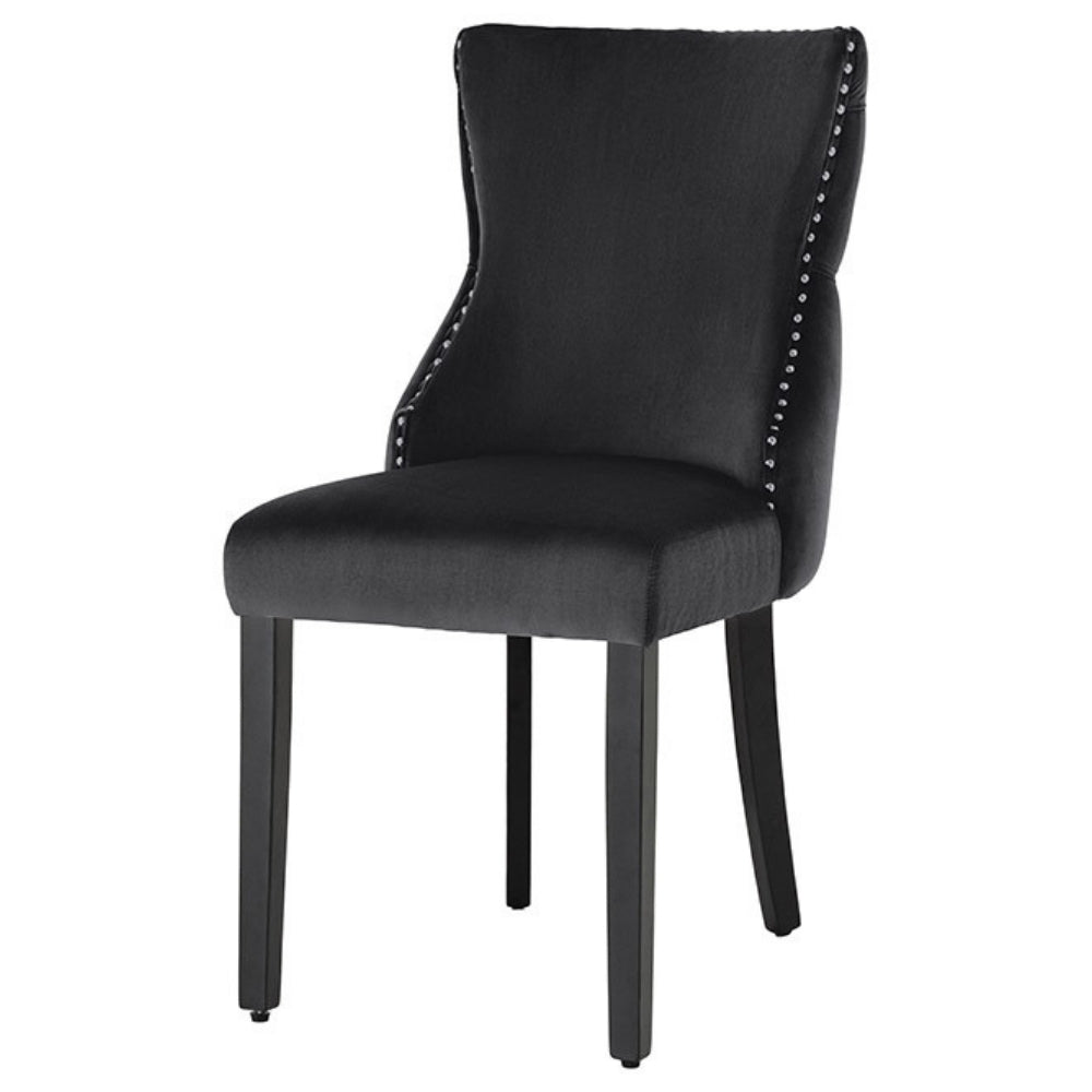 Edler Stuhl LEON Samt schwarz Löwenkopf Nieten Chesterfield
