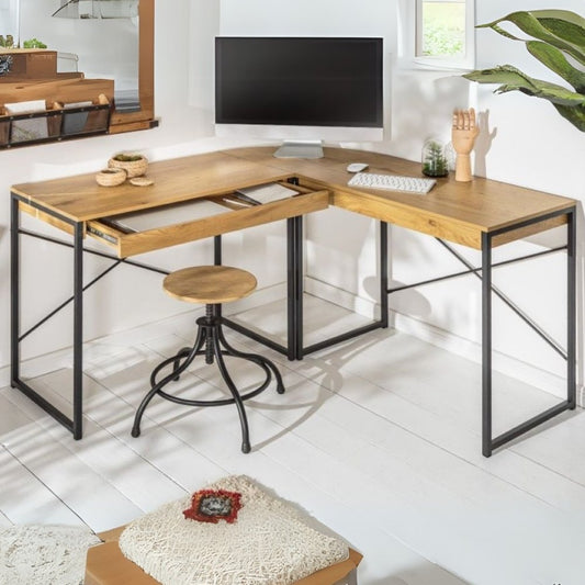 Moderner Eck-Schreibtisch DION 130cm Schubladen Eichenoptik