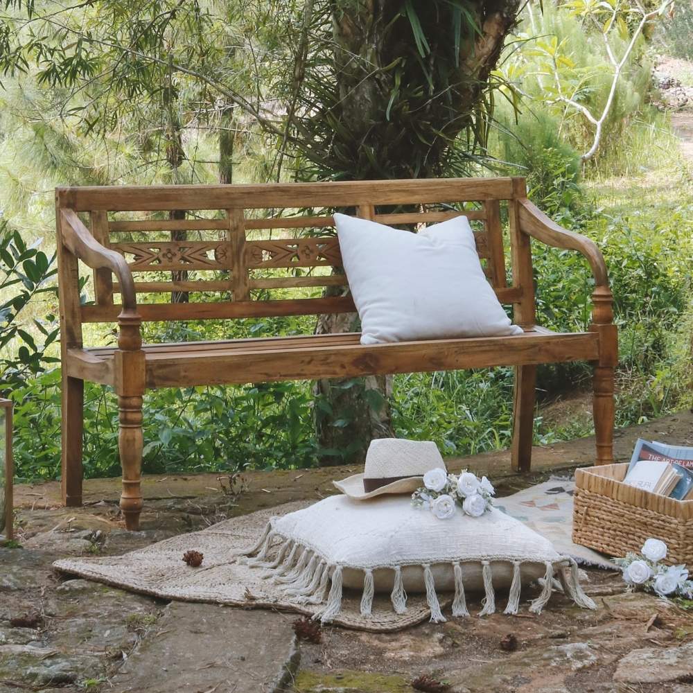 Massive Teakholz Sitzbank CHRISTOS 150cm natur Outdoor Gartenbank