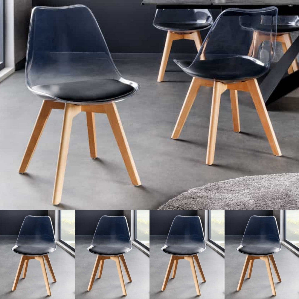 4er Set Design-Klassiker Stuhl NORWAY transparent schwarz Buchenholz