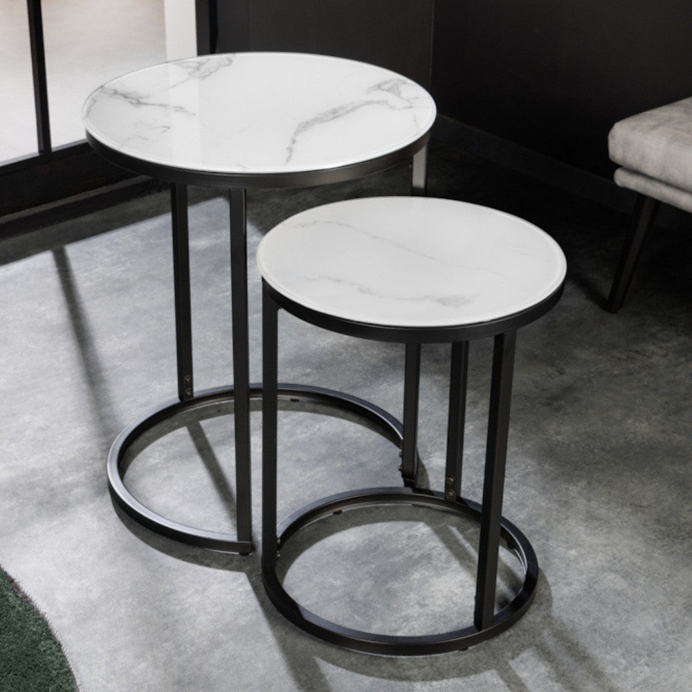 Elegantes Beistelltisch 2er Set MARMO 50cm Marmor-Dekor
