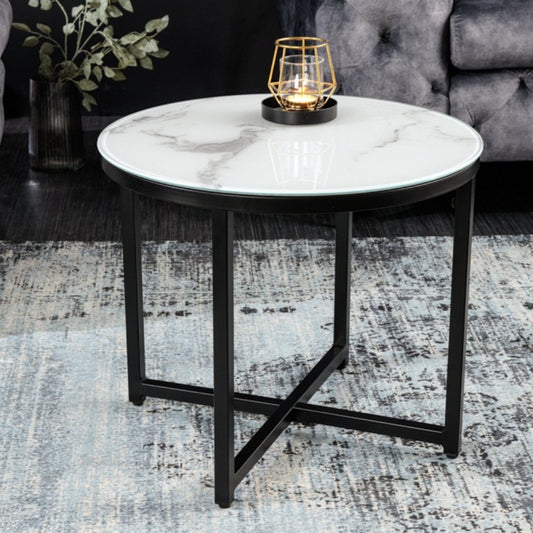 Eleganter Beistelltisch MARMO 50cm schwarz-weiss Marmor-Dekor
