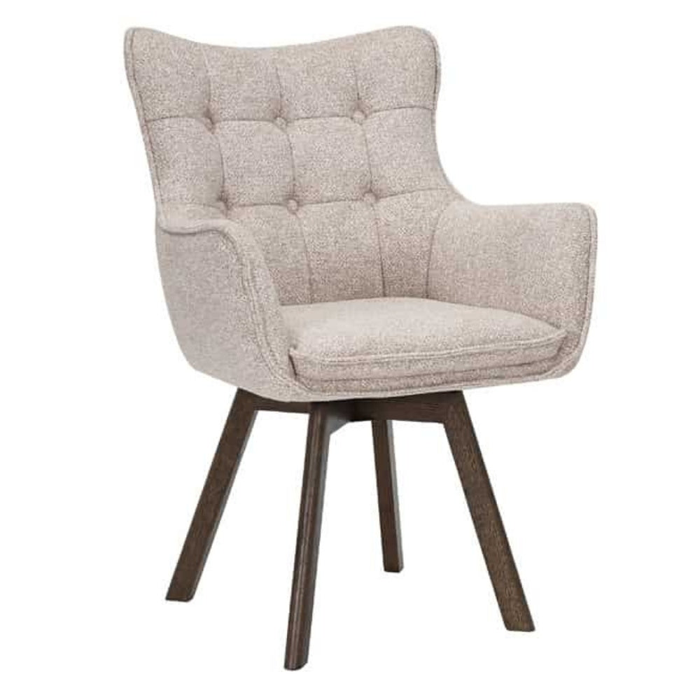 Drehbarer Stuhl ODIN beige Strukturstoff Eichenholz Gestell