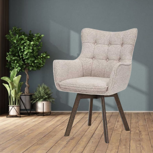 Drehbarer Stuhl ODIN beige Strukturstoff Eichenholz Gestell