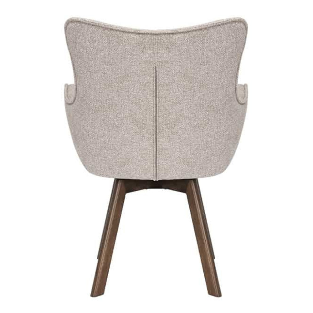 Drehbarer Stuhl ODIN beige Strukturstoff Eichenholz Gestell