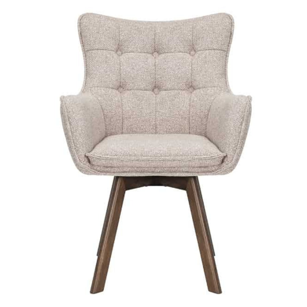 Drehbarer Stuhl ODIN beige Strukturstoff Eichenholz Gestell