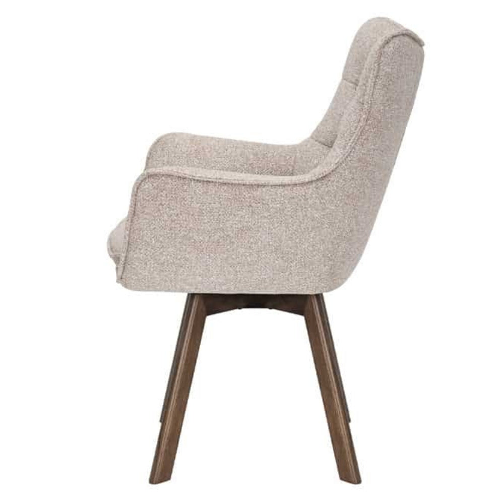 Drehbarer Stuhl ODIN beige Strukturstoff Eichenholz Gestell
