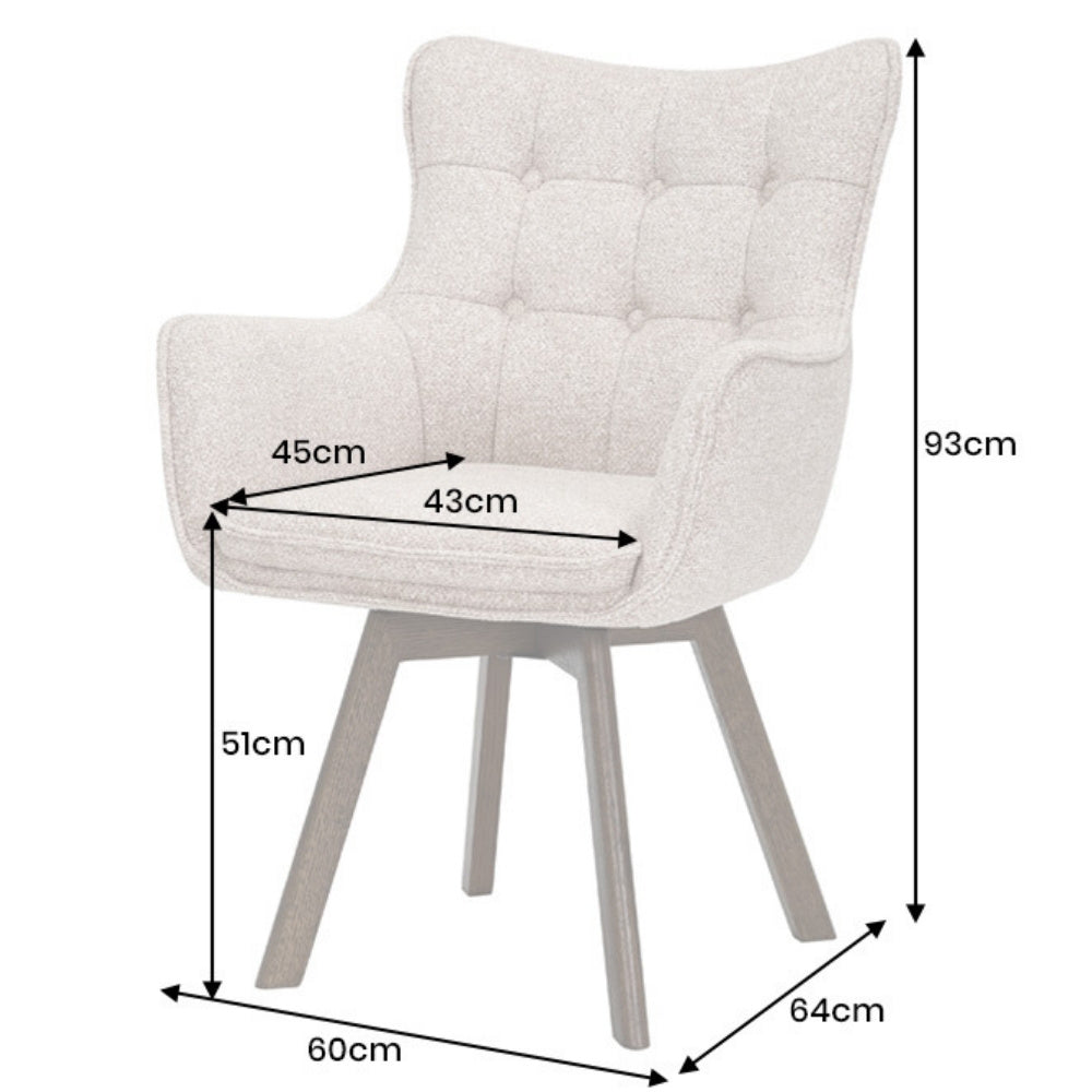 Drehbarer Stuhl ODIN beige Strukturstoff Eichenholz Gestell