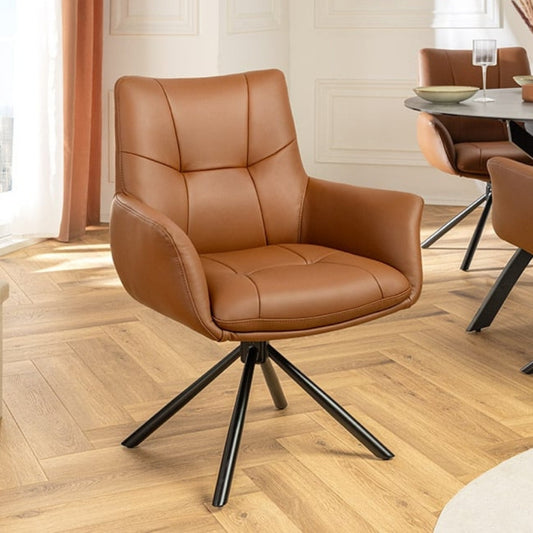 Drehbarer 360° Echtleder Stuhl SIGN cognac Federkern mit Armlehne