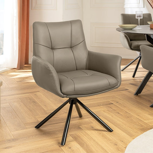 Drehbarer 360° Echtleder Stuhl SIGN taupe Federkern mit Armlehne