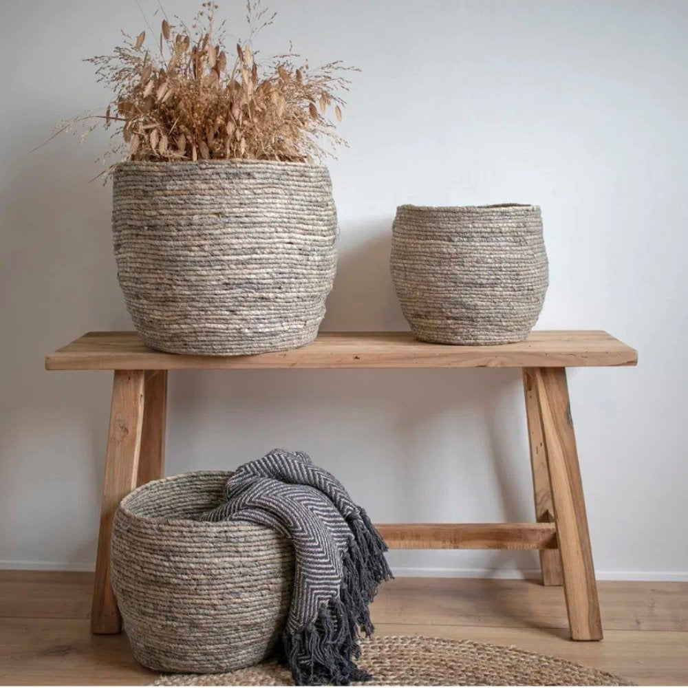 3er Korb-Set CESTINI 30cm Maisblatt grau Handarbeit Naturprodukt