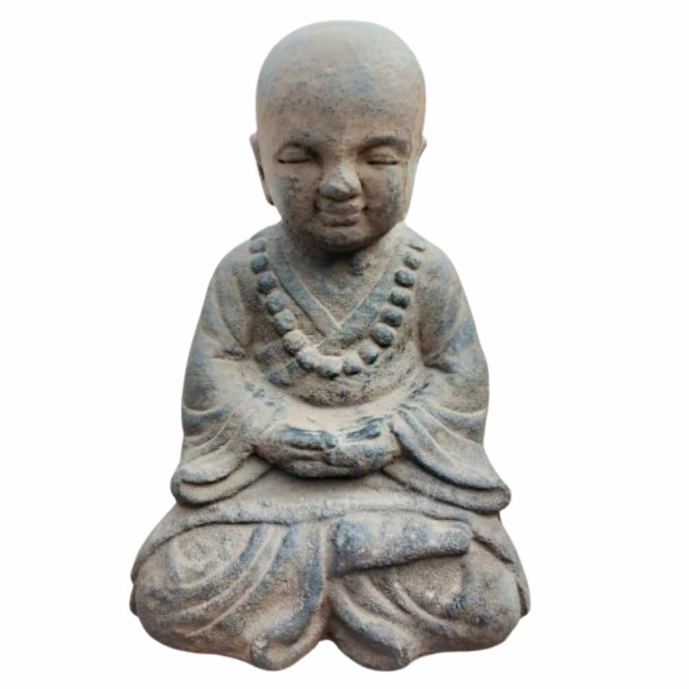 Buddha Figur PRAY 40cm Antik-Schwarz Zement Outdoor-Deko