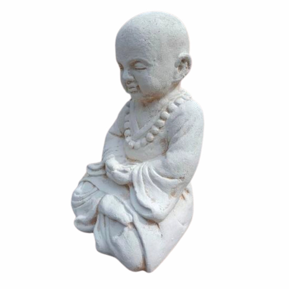 Buddha Figur PRAY 40cm Antik-Weiss Zement Outdoor-Deko