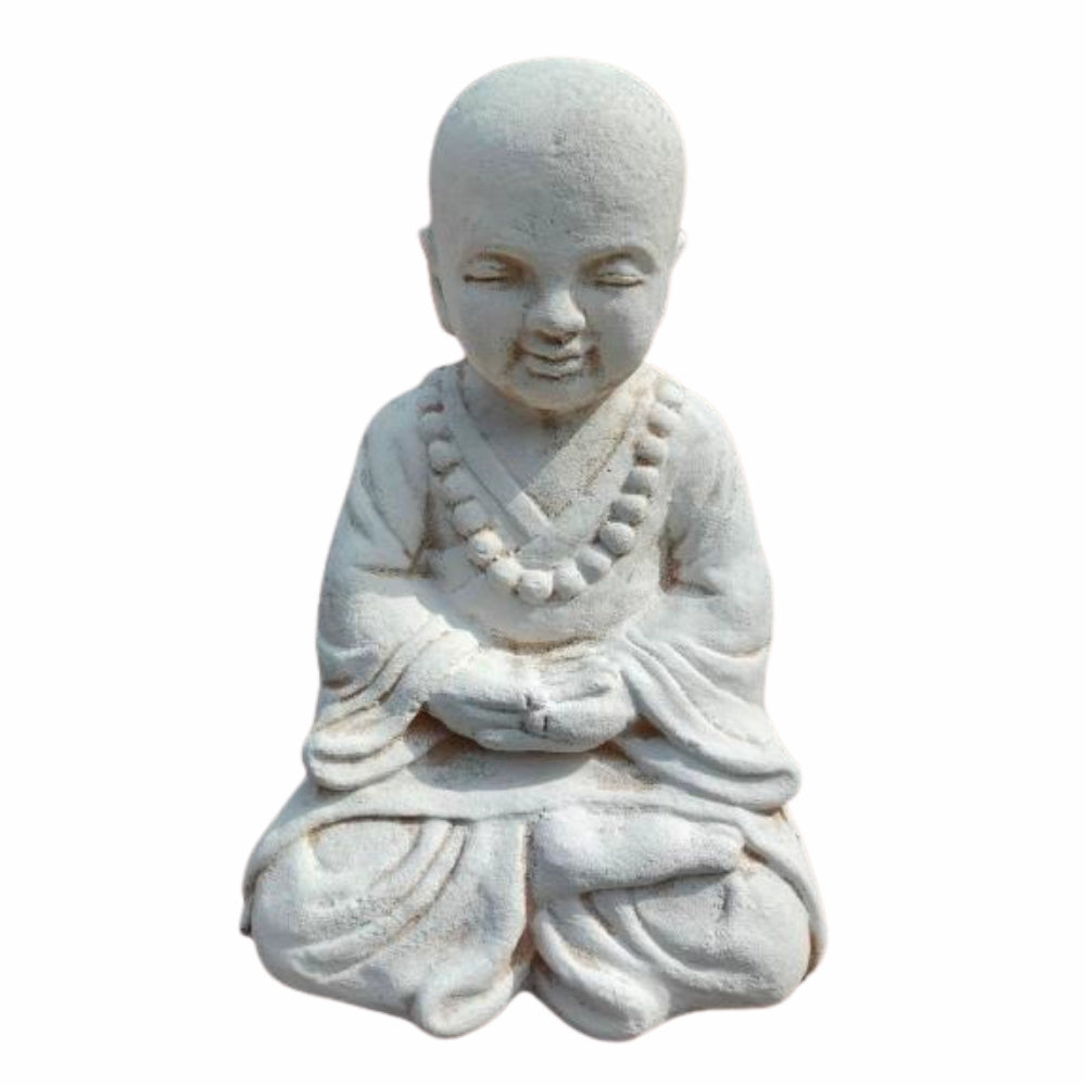 Buddha Figur PRAY 40cm Antik-Weiss Zement Outdoor-Deko