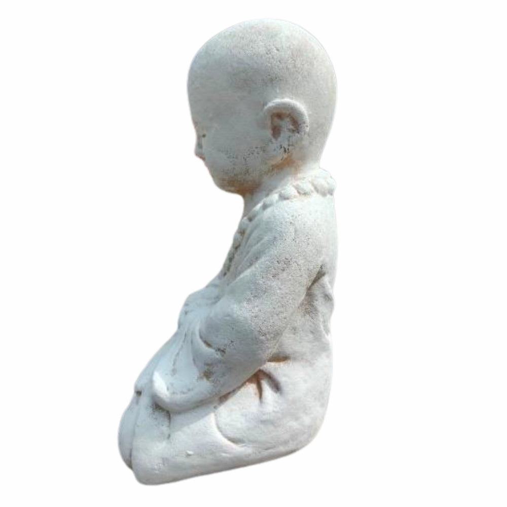 Buddha Figur PRAY 40cm Antik-Weiss Zement Outdoor-Deko