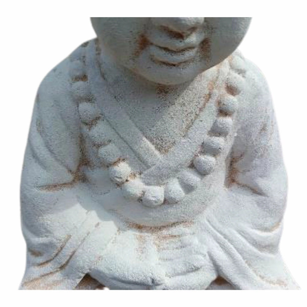 Buddha Figur PRAY 40cm Antik-Weiss Zement Outdoor-Deko