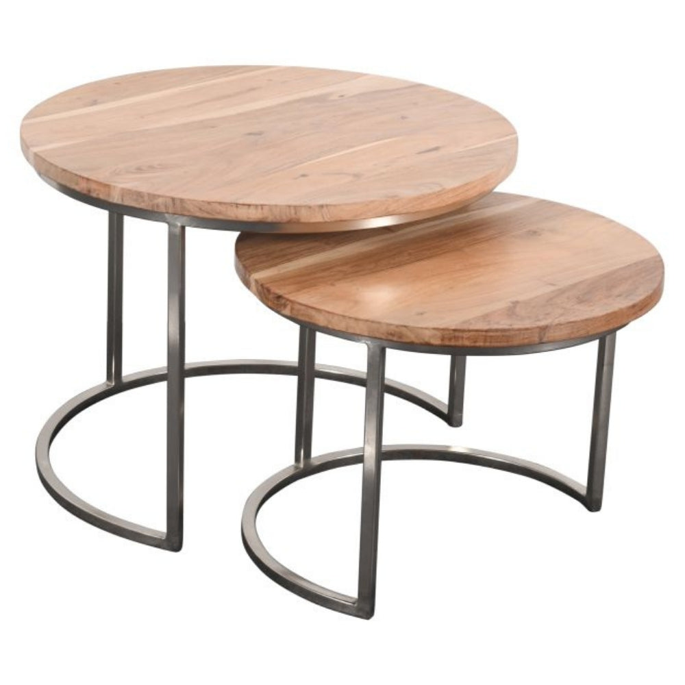 2-tlg. Couchtisch-Set DUETTA Akazie ca. D75/60cm silberne Metallbeine