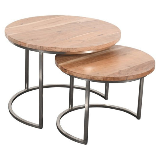 2-tlg. Couchtisch-Set DUETTA Akazie ca. D75/60cm silberne Metallbeine