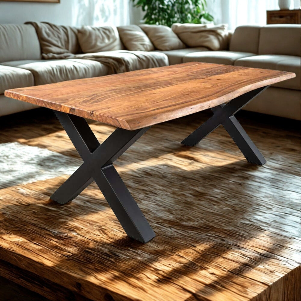 Massivholz Couchtisch NARBOL 120cm Akazie 3cm Tischplatte Baumkante