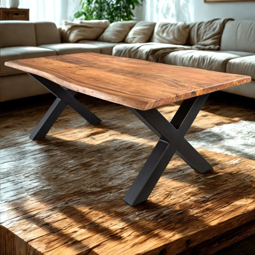 Massivholz Couchtisch NARBOL 100cm Akazie 3cm Tischplatte Baumkante