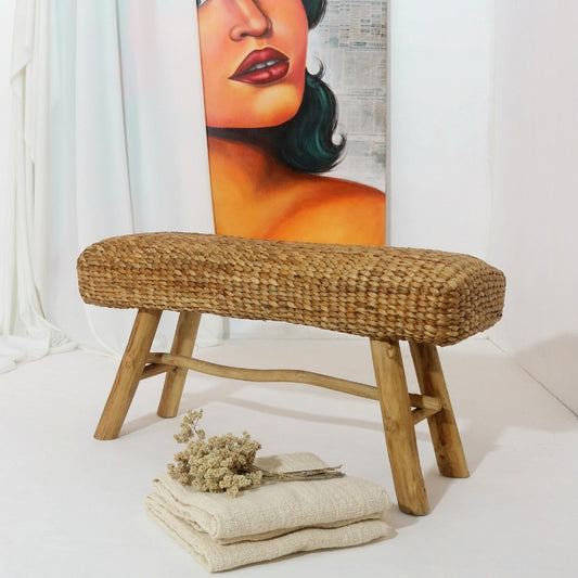 Wasserhyazinth Teakholz Sitzbank CASABLANCA 90cm natural Unikat