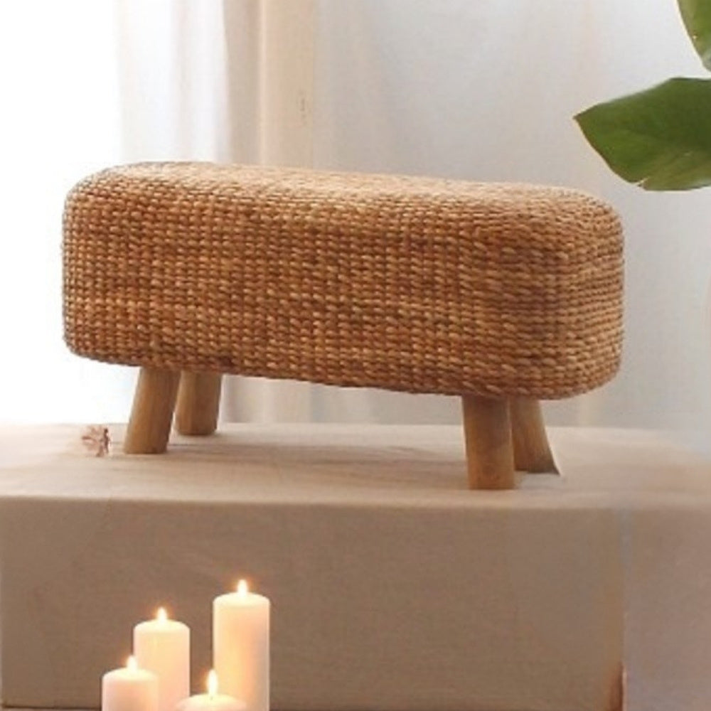 Wasserhyazinth Teakholz Sitzbank AMSTERDAM 80cm natural Unikat