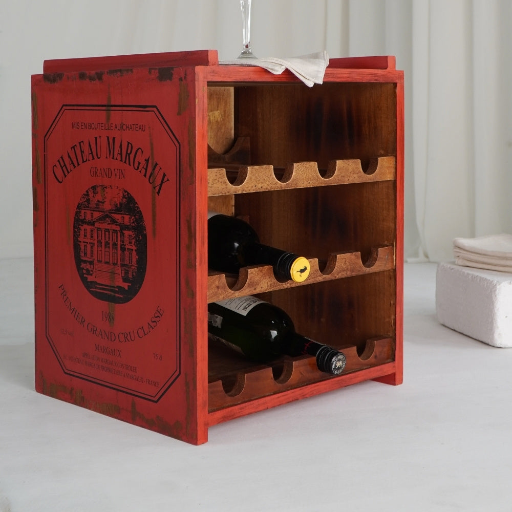 Flaschenbox SURAT Antique Red 40cm Mahagoni Shabby Weinregal