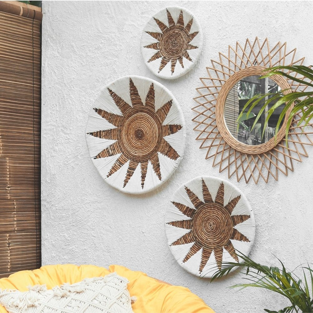 3-tlg. Wanddeko-Set SOLEIL rund  50cm natur Bast Boho Dekoration
