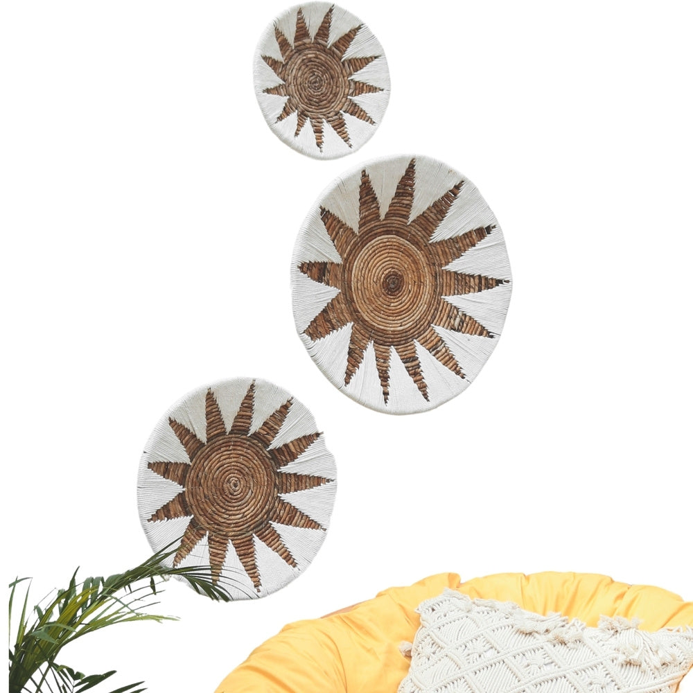 3-tlg. Wanddeko-Set SOLEIL rund  50cm natur Bast Boho Dekoration