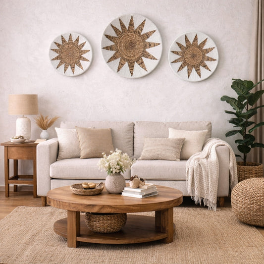 3-tlg. Wanddeko-Set SOLEIL rund  50cm natur Bast Boho Dekoration