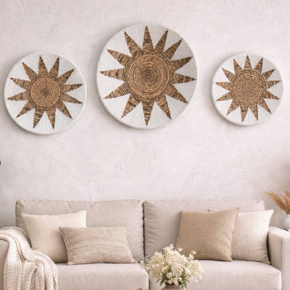 3-tlg. Wanddeko-Set SOLEIL rund  50cm natur Bast Boho Dekoration
