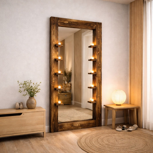 Massivholz-Spiegel HARMONY mit Ablagen 180cm Pinie geflammt