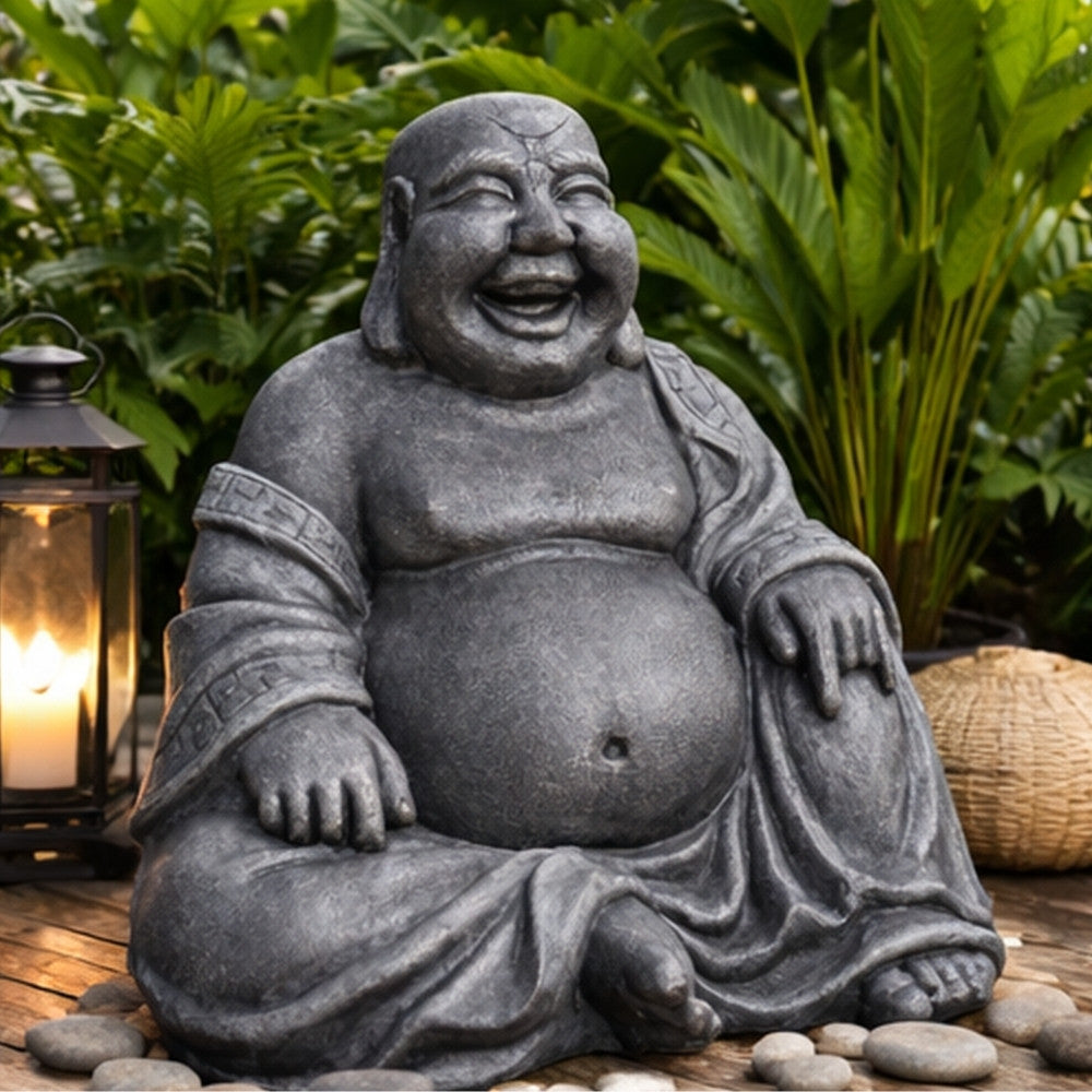 Dekorative Figur LUCKY BUDDHA 110cm Anthrazit Garten Indoor