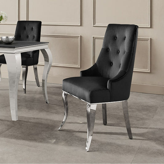 Edler Stuhl LION Samt schwarz Löwenkopf Edelstahl Hochlehner