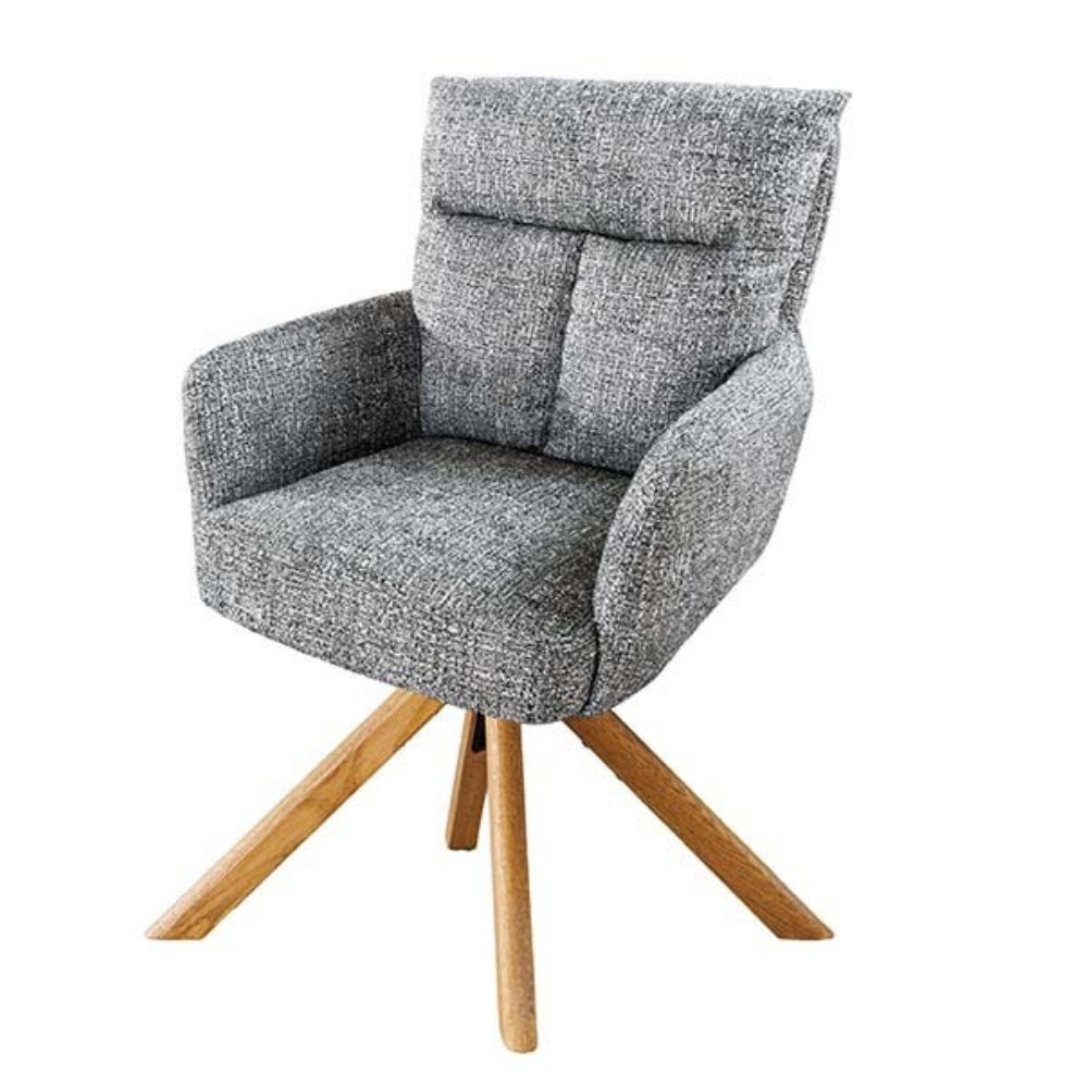 Drehbarer Stuhl CHARLES grün-grau Strukturstoff Eichenholz