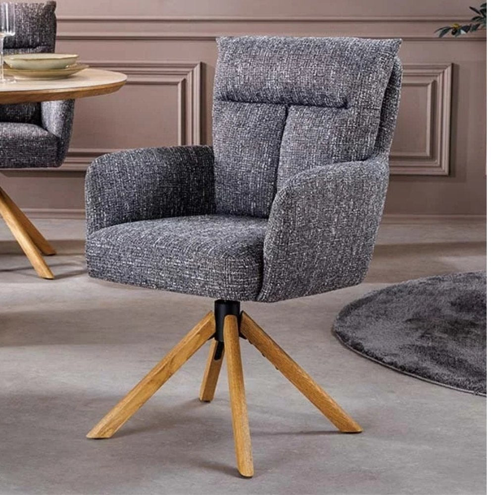 Drehbarer Stuhl CHARLES grau Strukturstoff Eichenholz