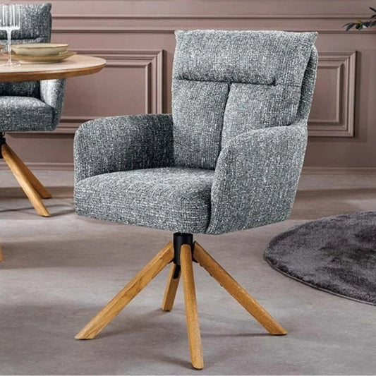 Drehbarer Stuhl CHARLES grün-grau Strukturstoff Eichenholz