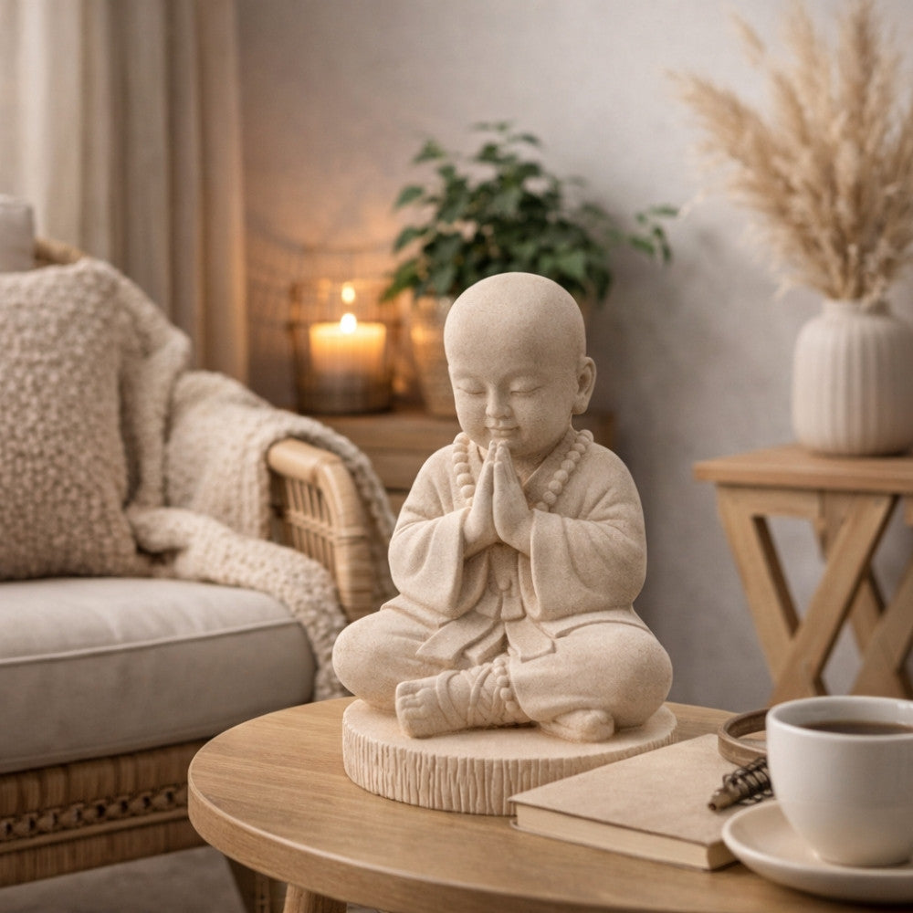 Buddha Figur BERDOA 40cm Creme Zement Garten Dekoration