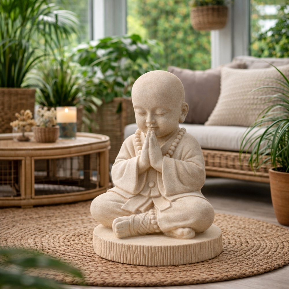 Buddha Figur BERDOA 40cm Creme Zement Garten Dekoration