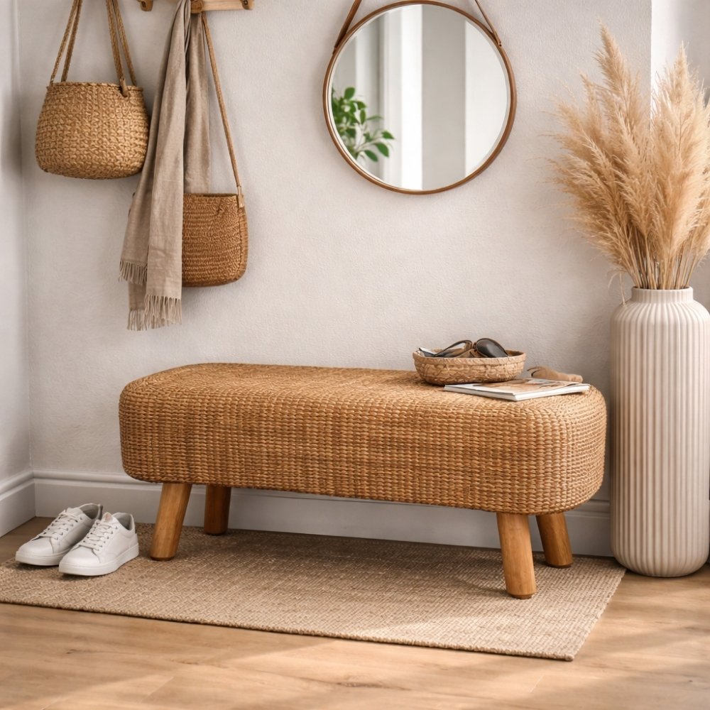 Wasserhyazinth Teakholz Sitzbank AMSTERDAM 80cm natural Unikat